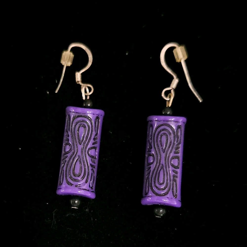 Purple Tiki Tube Dangle Earrings